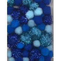 Mix Pom Pom Set blauw incl glitter 50 stuks
