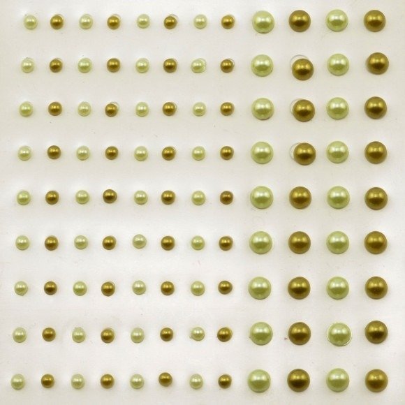 Parels zelfklevend 3 + 5 mm - lichtgeel en mosgroen